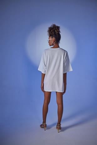 Oversize Baskılı Censored T-Shirt Beyaz