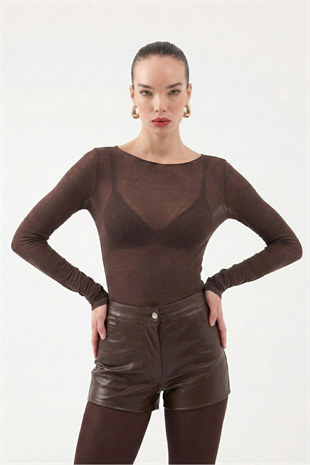 Kayık Yaka Ultra Soft Nikki Kaşmir Bluz Kahve