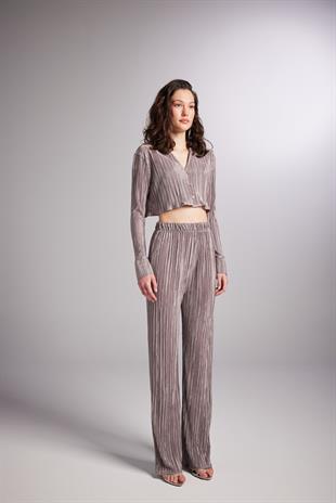 Beli Lastikli Esnek Comfy Pantolon Vizon