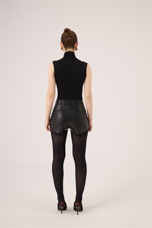 Balıkçı Yaka Kolsuz Layla Kaşmir Bluz Siyah