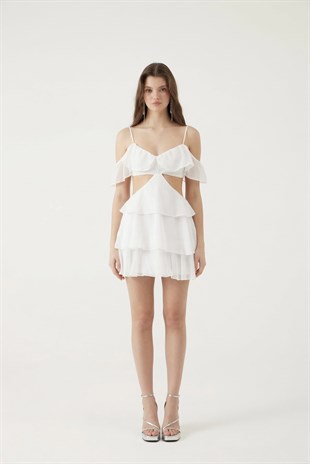 Mini Boy Dekolteli Açık Omuz Detaylı Ruby Elbise Beyaz