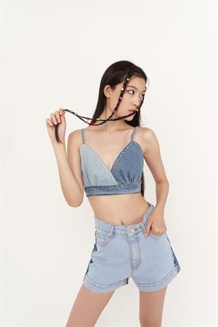 Kot Kumaş Yumi Büstiyer Mavi