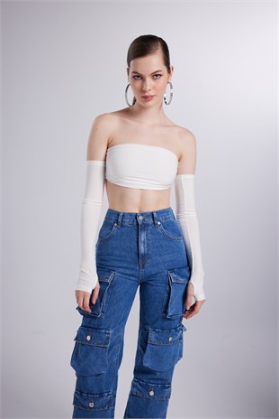 Yüksek Bel Wide Leg  Cargo Jean Pantolon Mavi