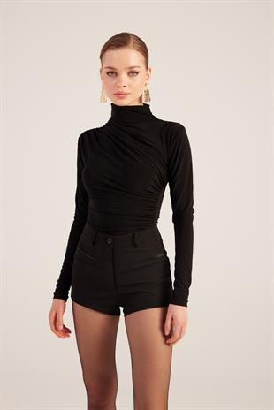 Yüksek Bel Fermuarlı Mini Bailey Şort Siyah