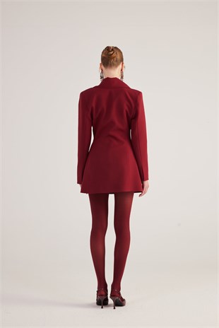 Belden Oturmalı Fit Kesim Deja Blazer Ceket Bordo