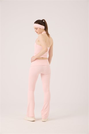 Beli Kıvrımlı Flare Ellen Tayt Pantolon Pembe