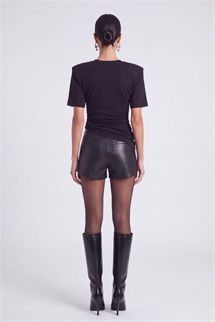 High Waist Mini Meghan Leather Shorts Black