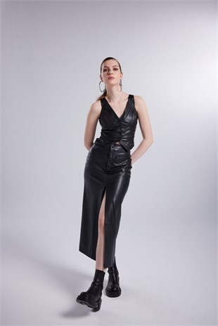 Hera Leather Vest Black