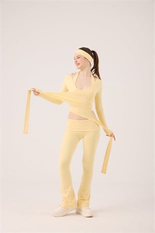 Bağlamalı Crop Kesim Ellen Bolero Sarı