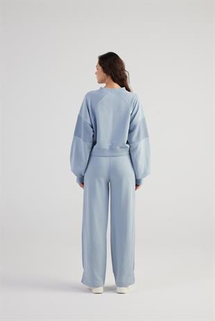 Bisiklet Yaka Şardonsuz Crop Cali Sweatshirt Gri