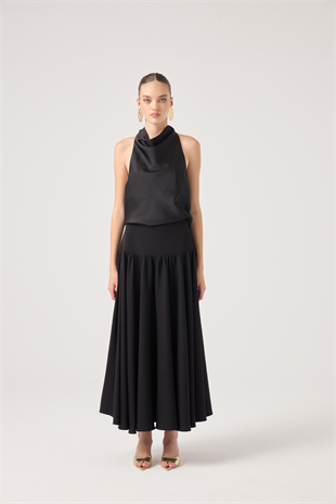 Fermuarlı Uzun Elenor Etek Siyah