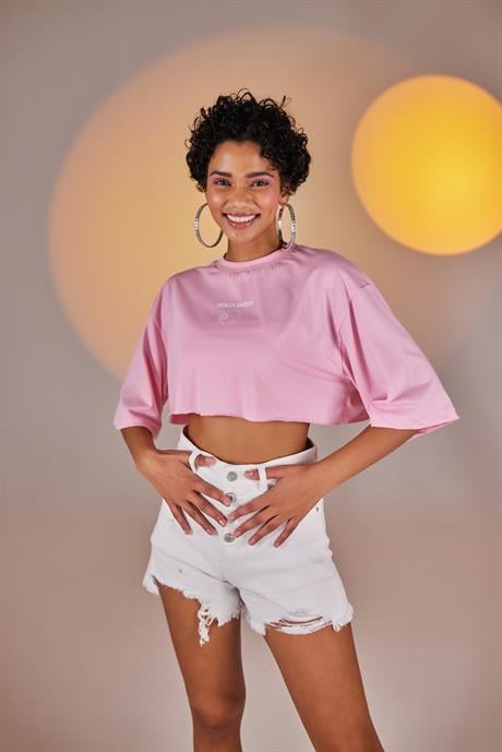 Holly Crop Tshirt Pembe