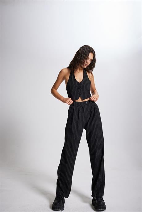 Striped Pantolon Siyah
