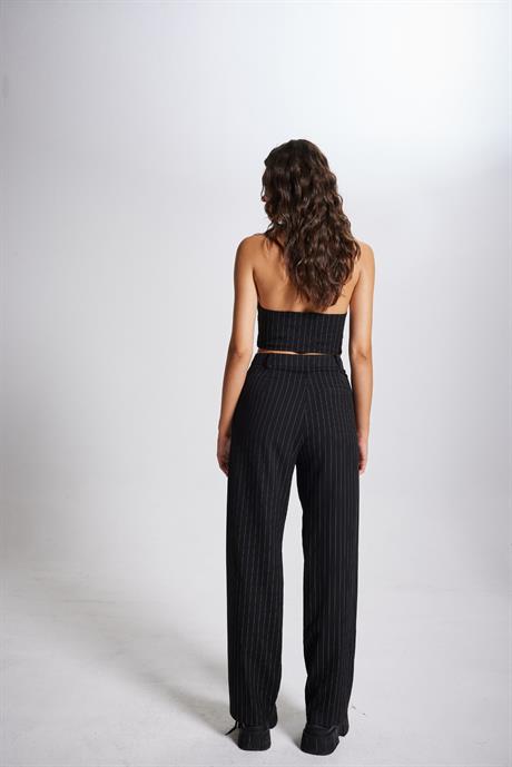 Striped Pantolon Siyah