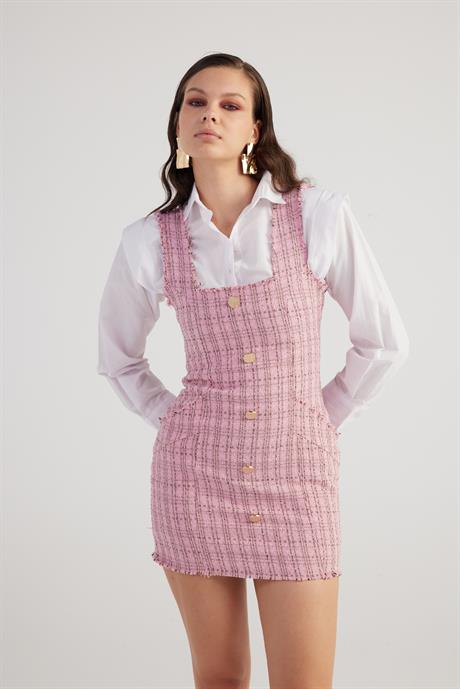 Tweed Elbise Pembe