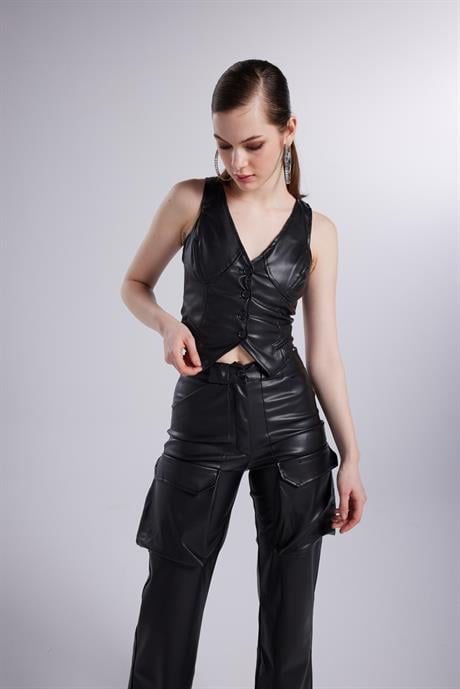 Hera Leather Vest Black