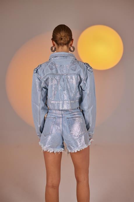 Glossy Jean Ceket Mavi