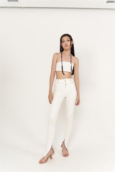Split Jean Pantolon Beyaz