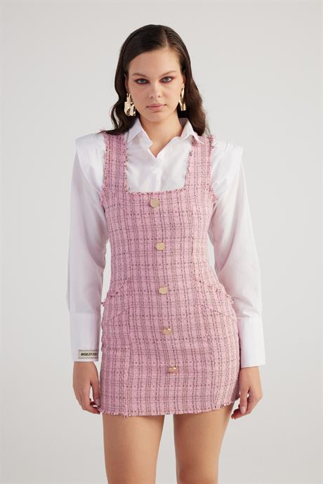 Tweed Elbise Pembe