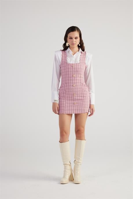 Tweed Elbise Pembe