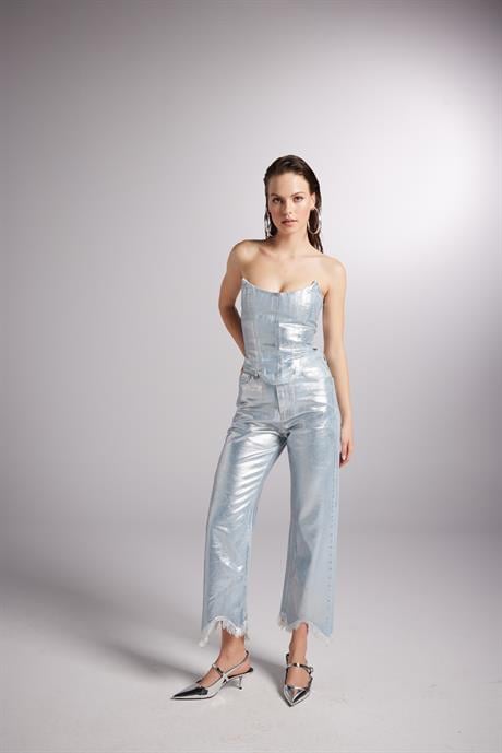 Glossy Jean Pantolon Mavi