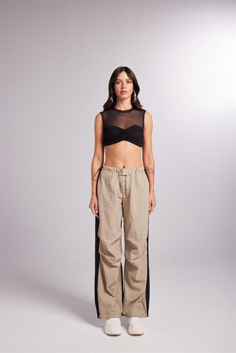 Bicolor Parachute Pantolon Bej