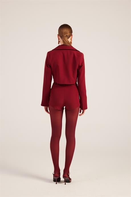 Camila Crop Blazer Ceket Bordo