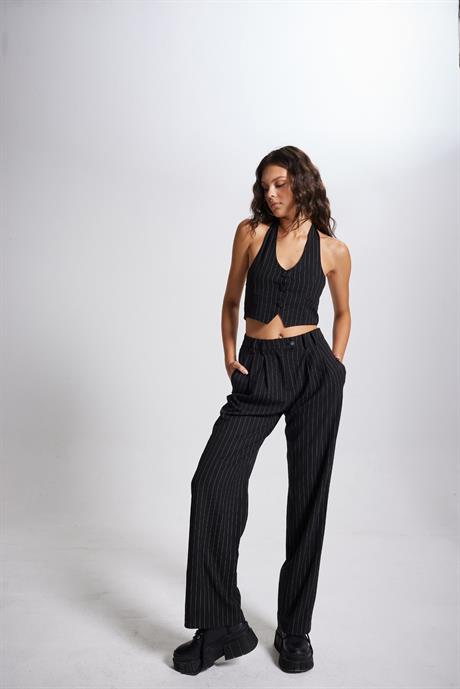 Striped Pantolon Siyah