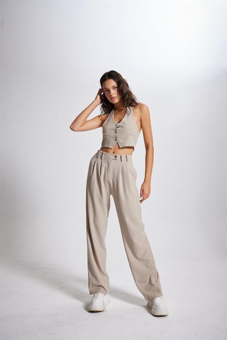 Striped Pantolon Bej