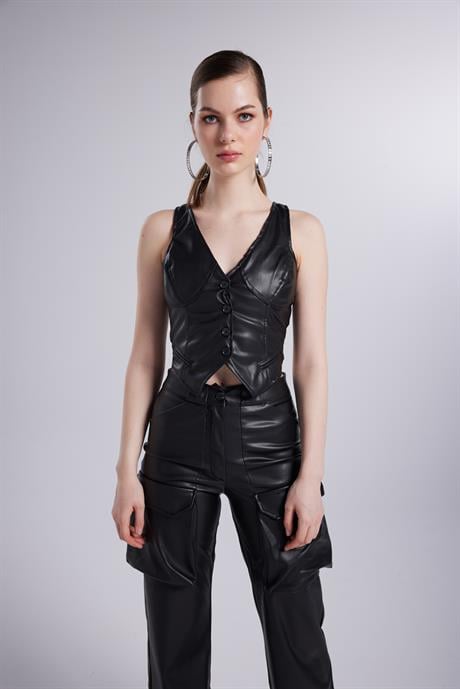 Hera Leather Vest Black
