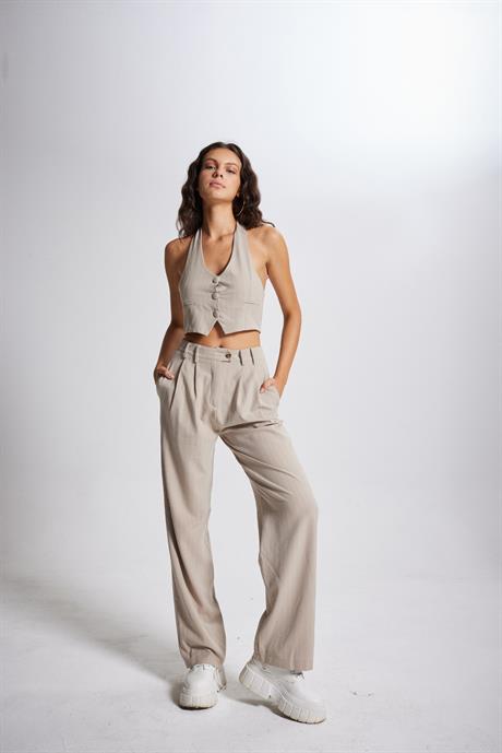 Striped Pantolon Bej