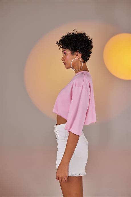 Holly Crop Tshirt Pembe