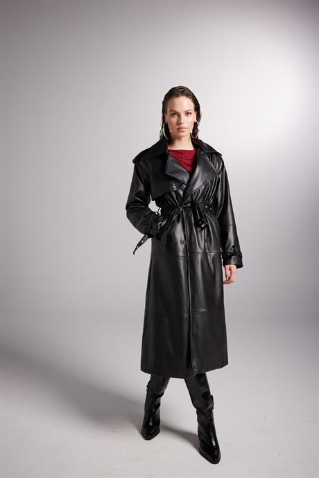 Collider Deri Trenchcoat Siyah