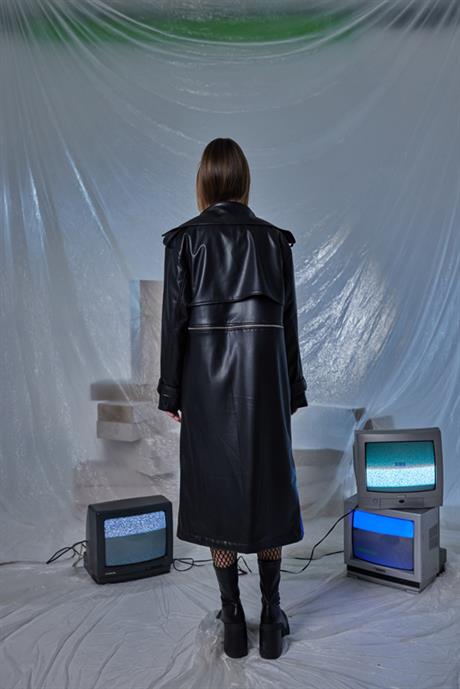 Holly Deri Trenchcoat Siyah