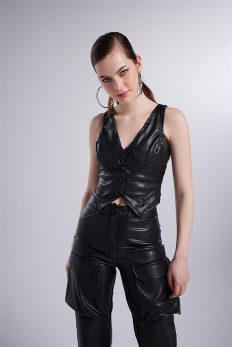 Hera Leather Vest Black