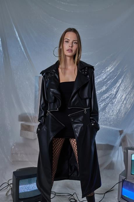 Holly Deri Trenchcoat Siyah