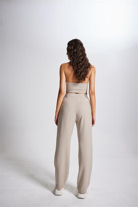 Striped Pantolon Bej