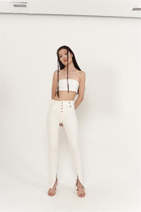 Split Jean Pantolon Beyaz