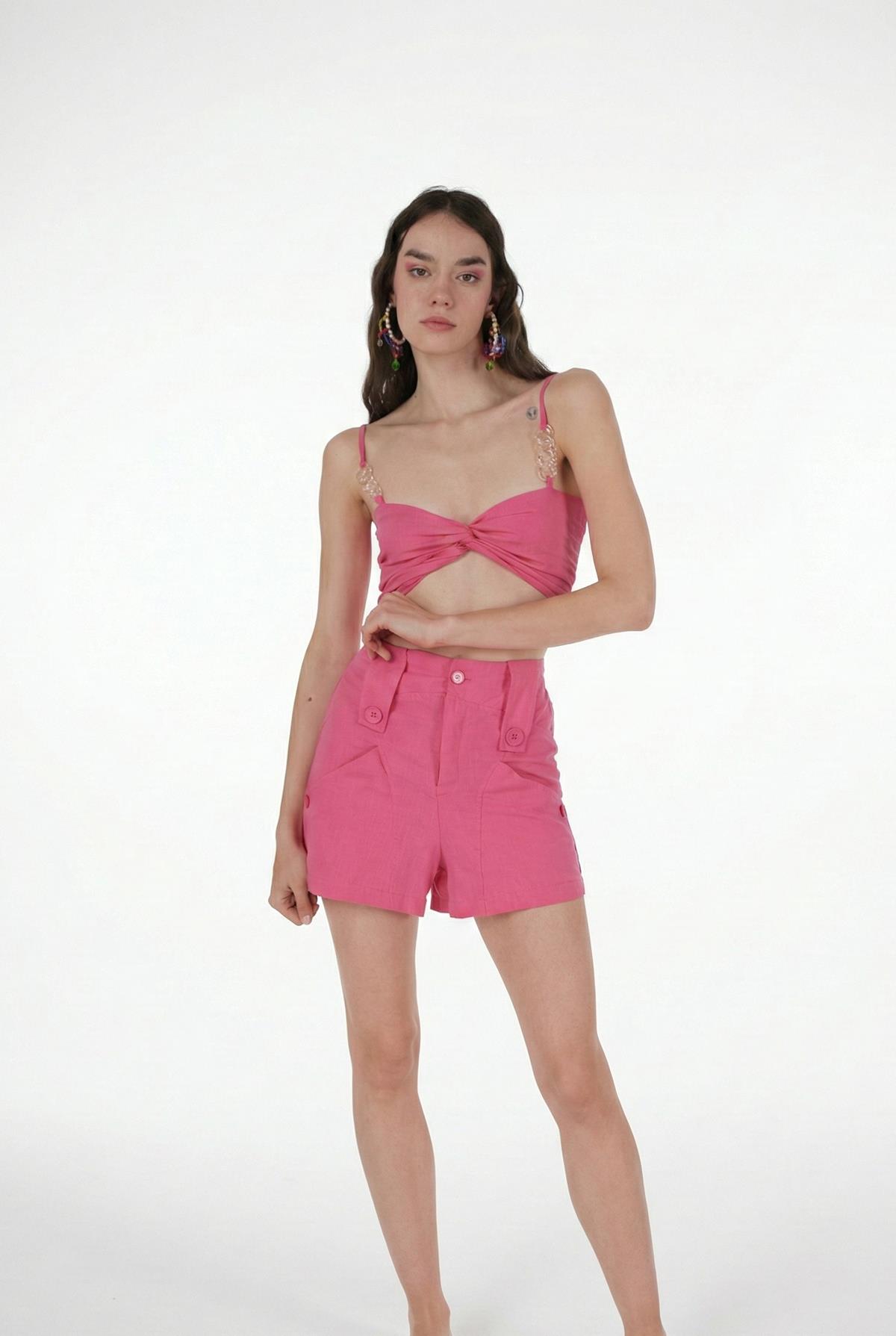 Koton Kumaş Astarlı Mini Rise Şort Pembe