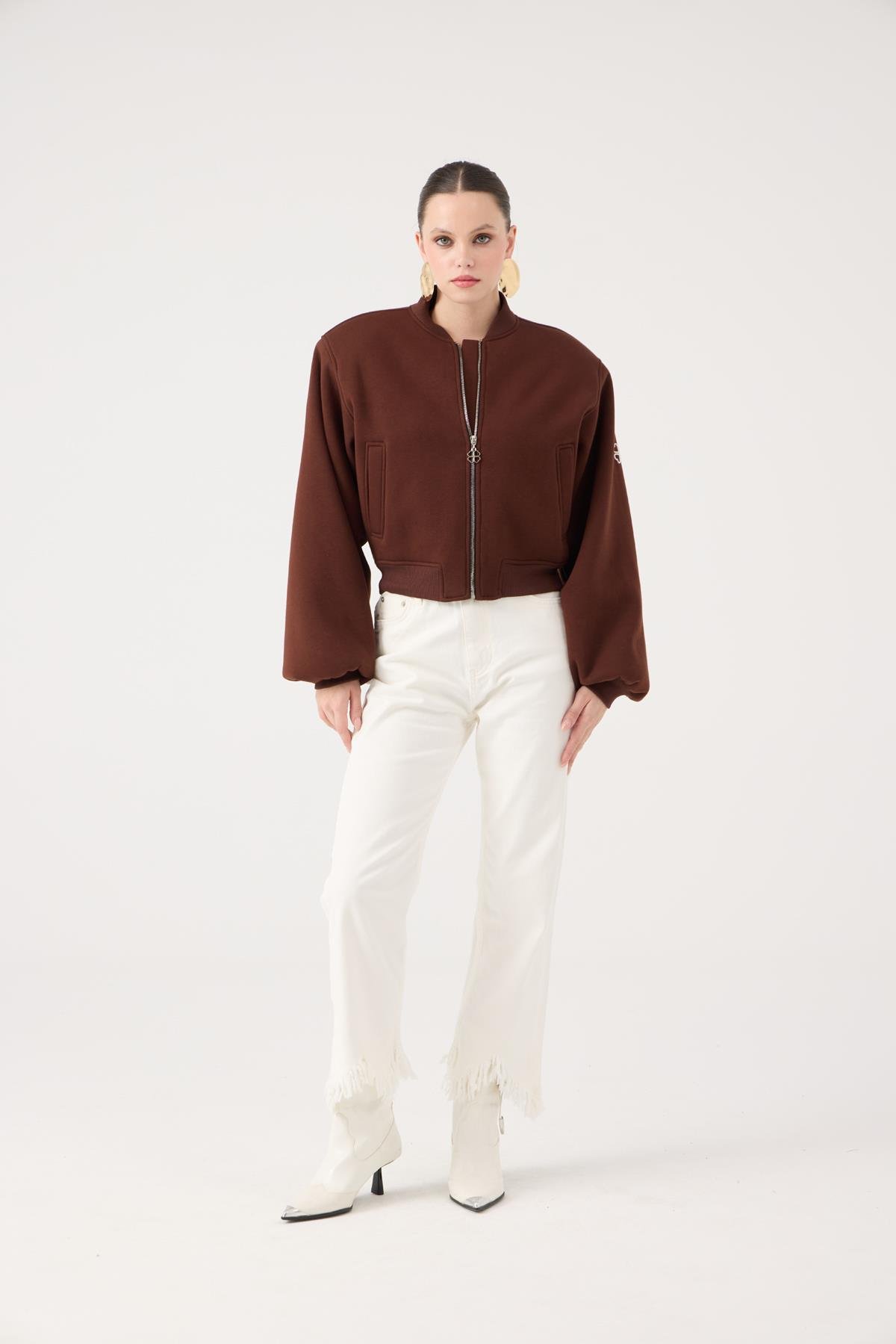 Yüksek Bel, Düğme Kapamalı, Paça Fermuar Detaylı Swan Jean Pantolon Beyaz