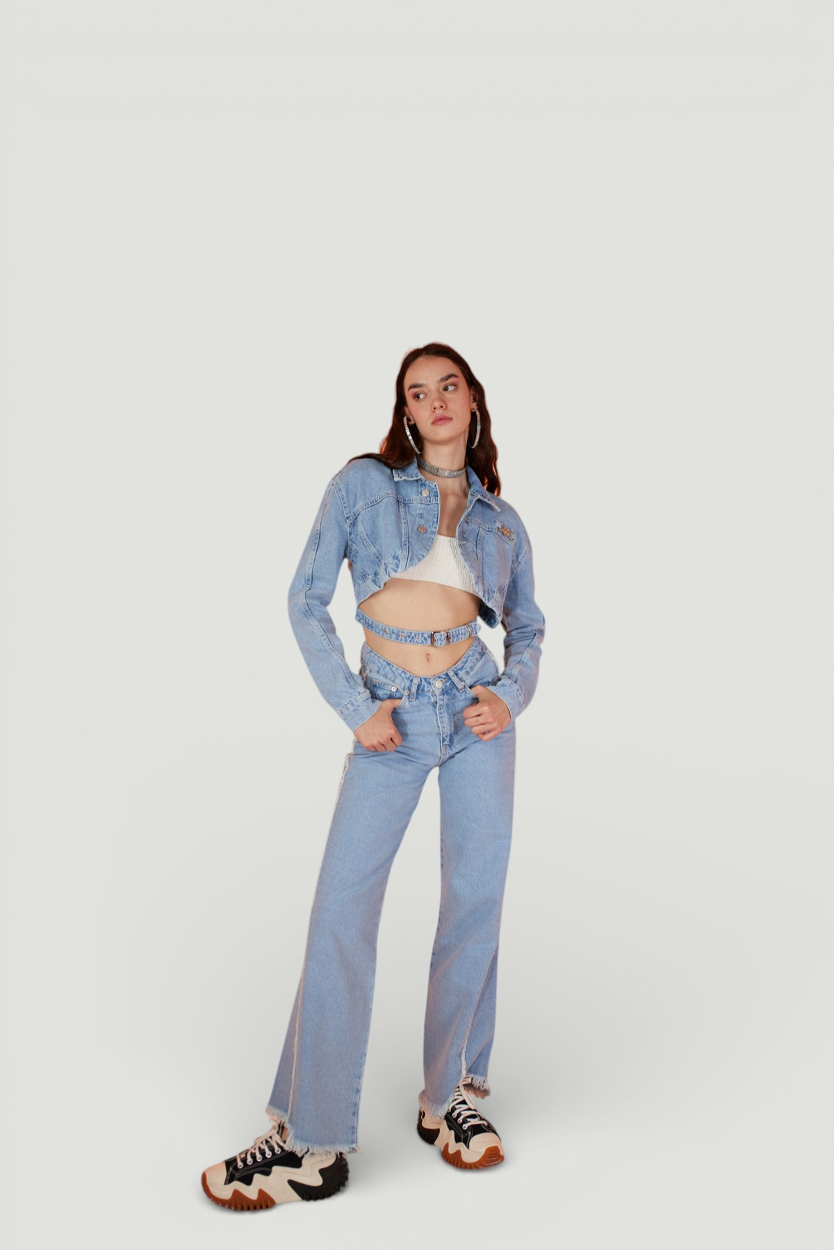 Yüksek Bel Çizgi Detaylı Biana Jean Pantolon Mavi