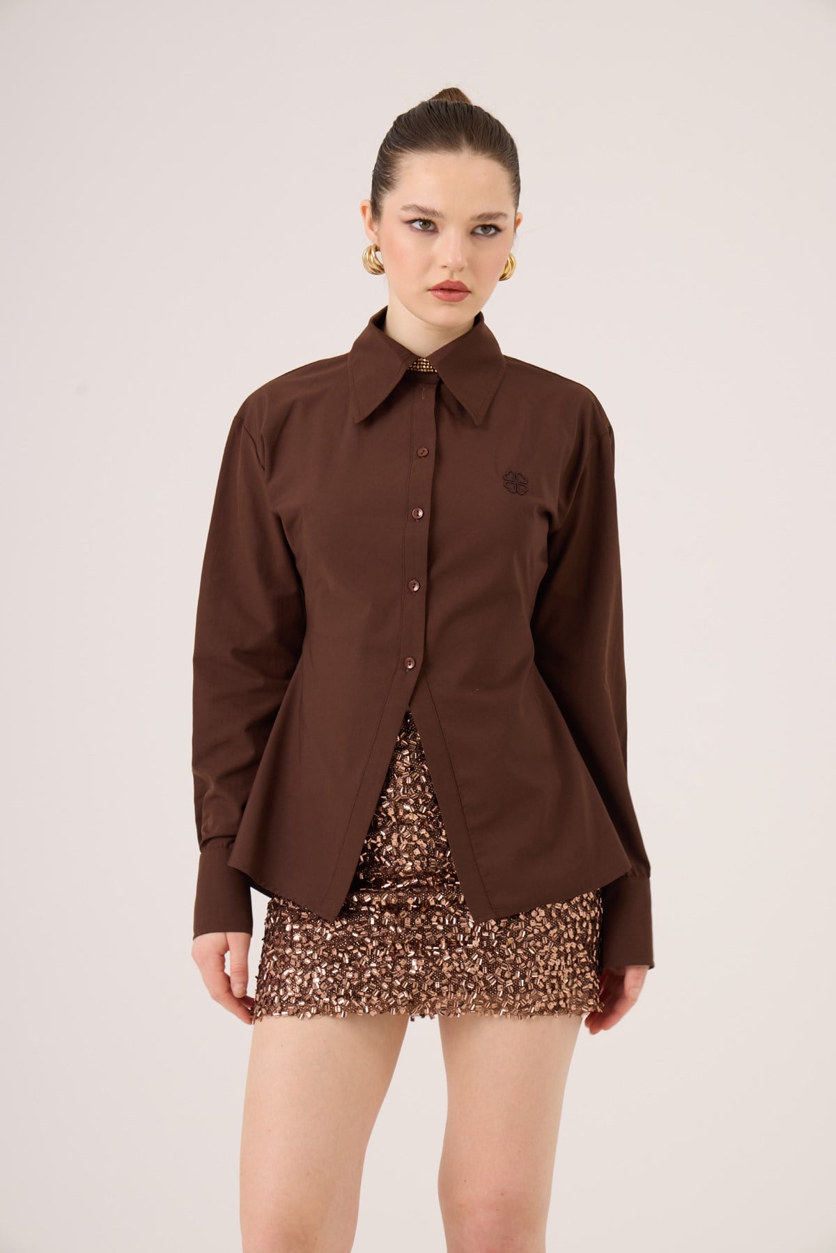 Paula Shirt with Fitted Waist, Coffee