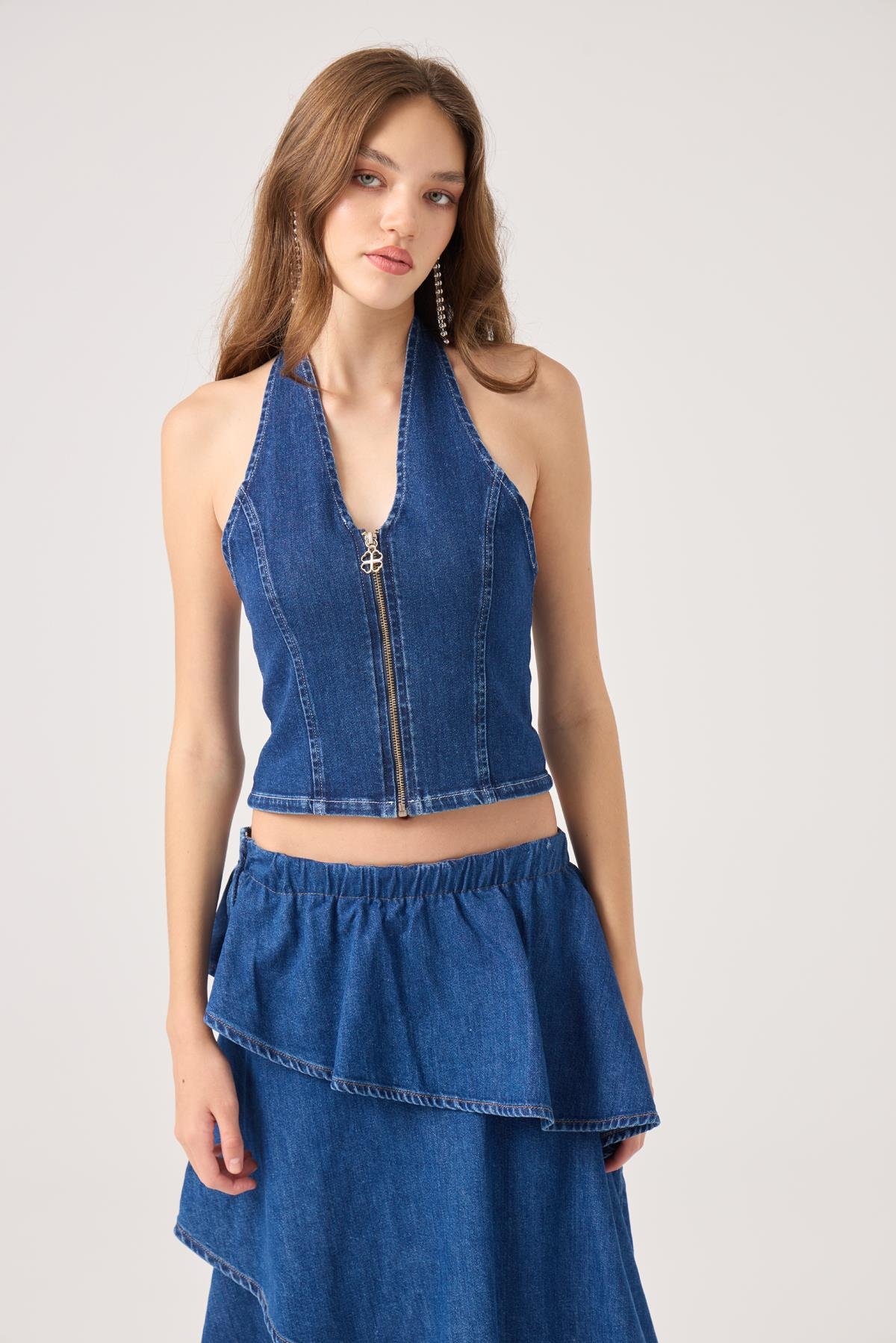 Boyundan Askılı Kaela Jean Yelek Mavi