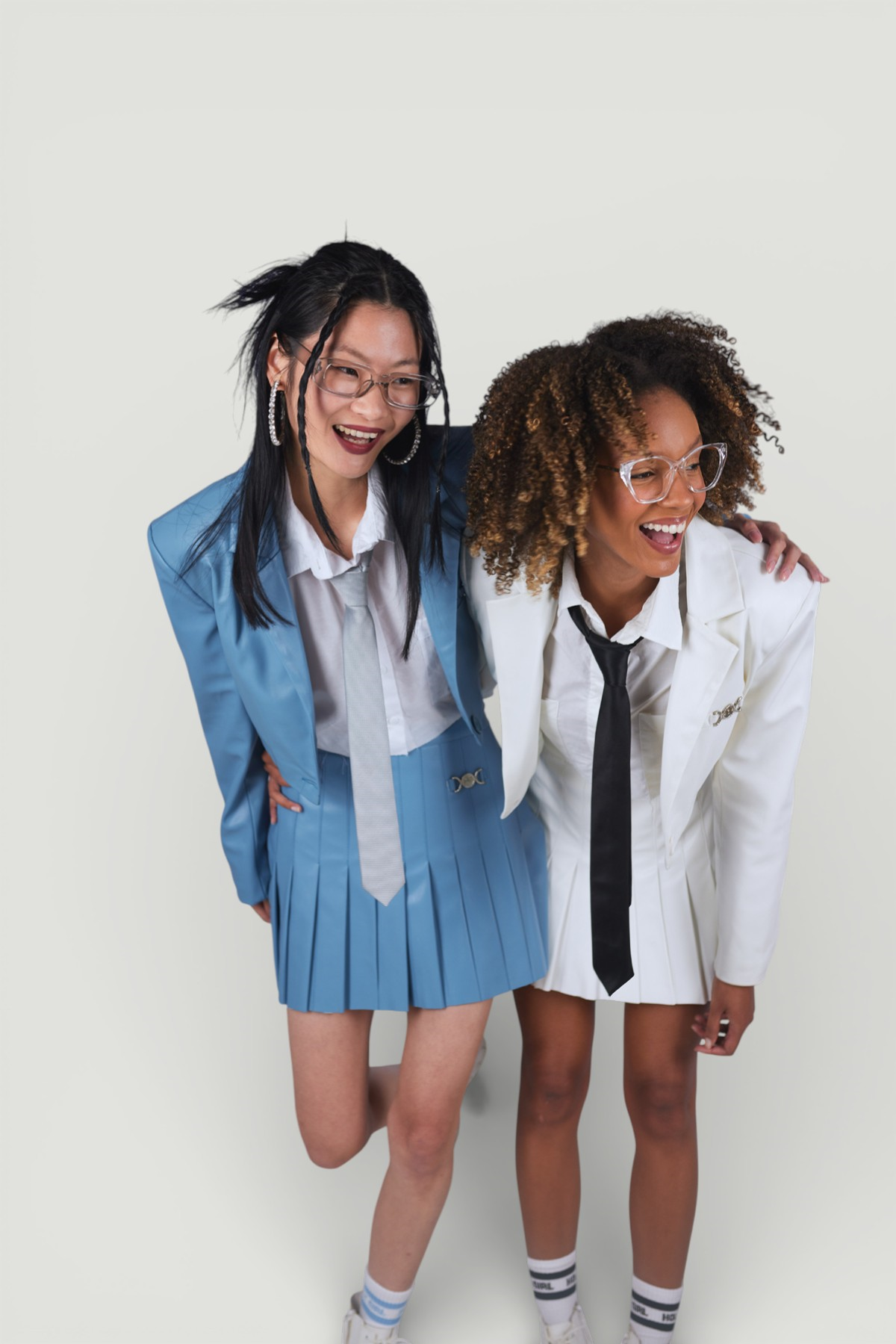 Fermuar Kapamalı Pileli Mini College Deri Etek Mavi