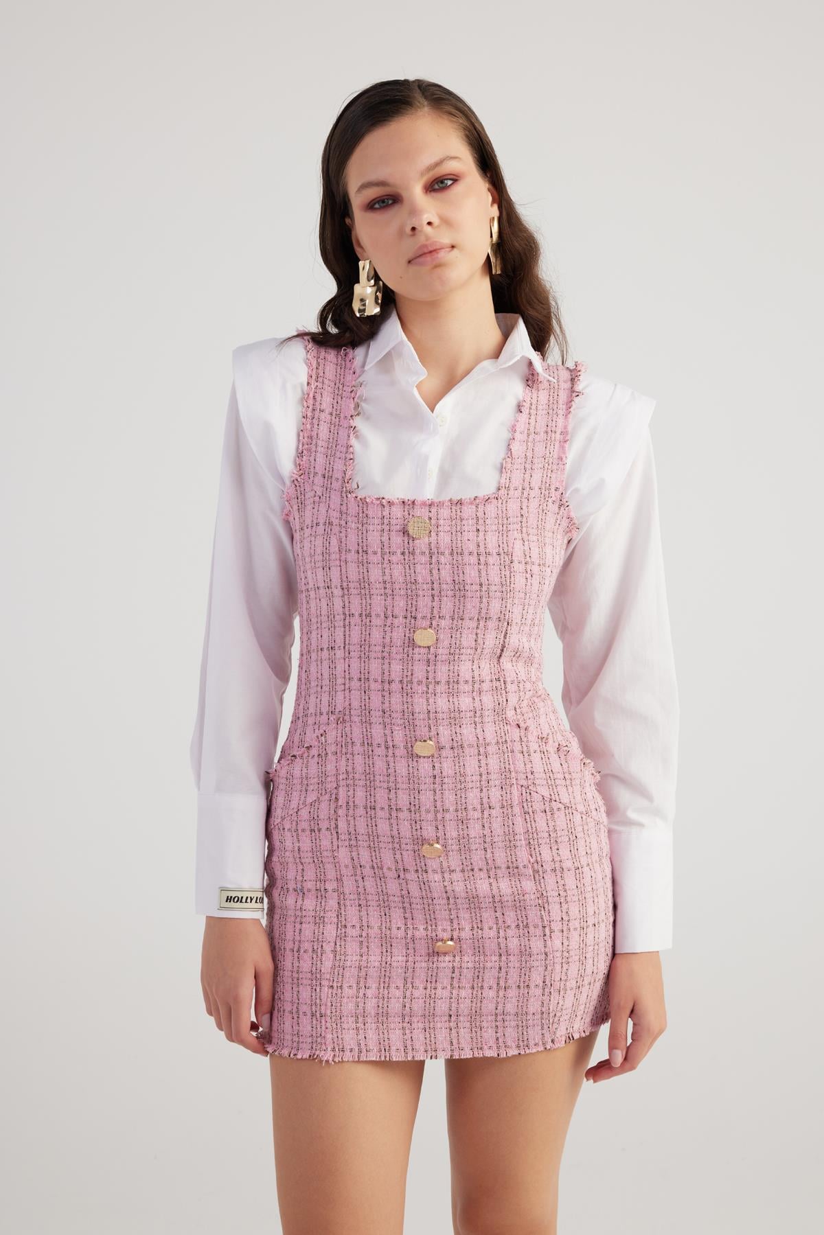 strapless open back dress Pink Tweed Mini Dress - All Dresses main image 1