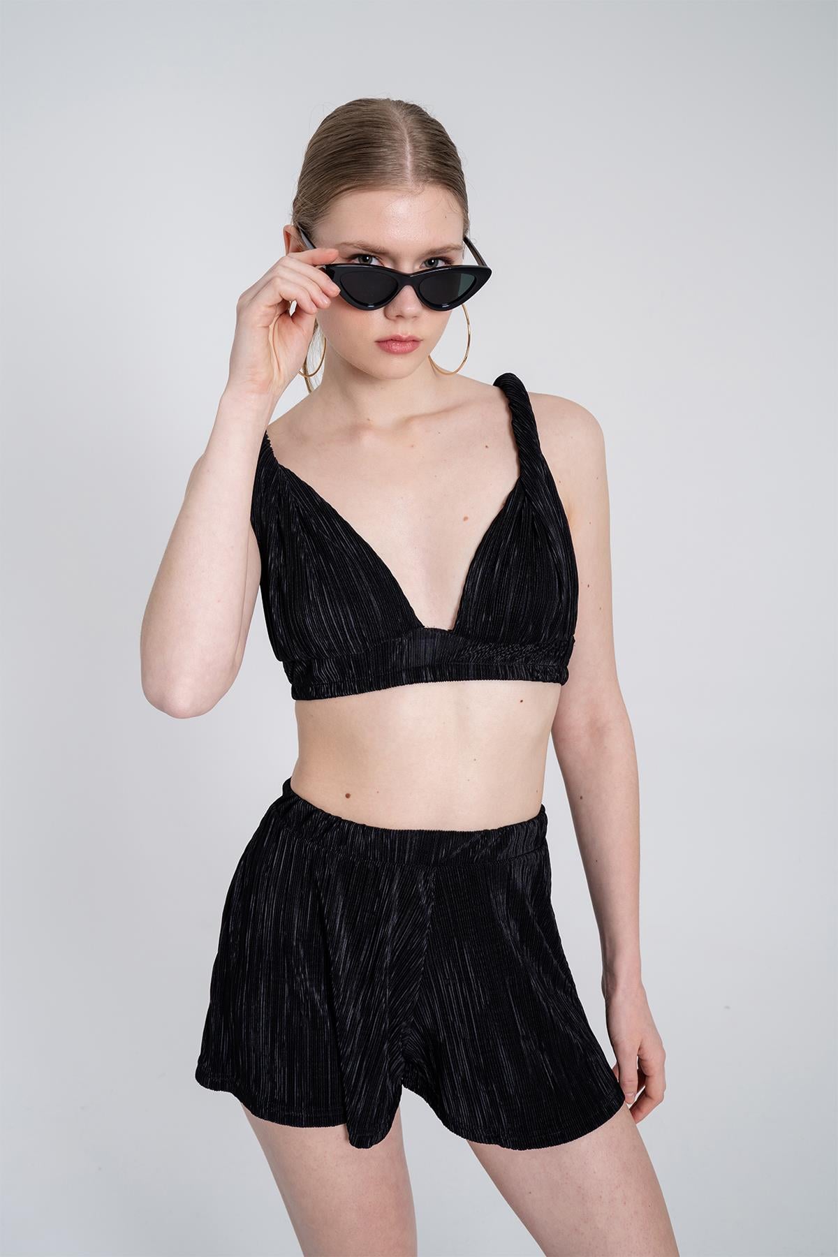 Beli Lastikli Bağlamalı Comfy Büstiyer Siyah