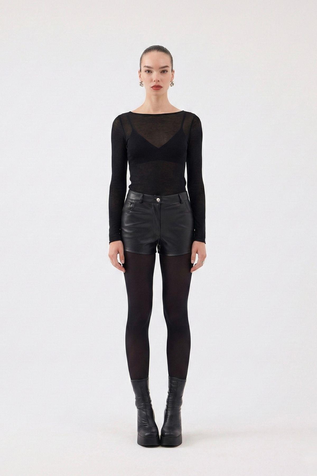 High Waist Mini Meghan Leather Shorts Black