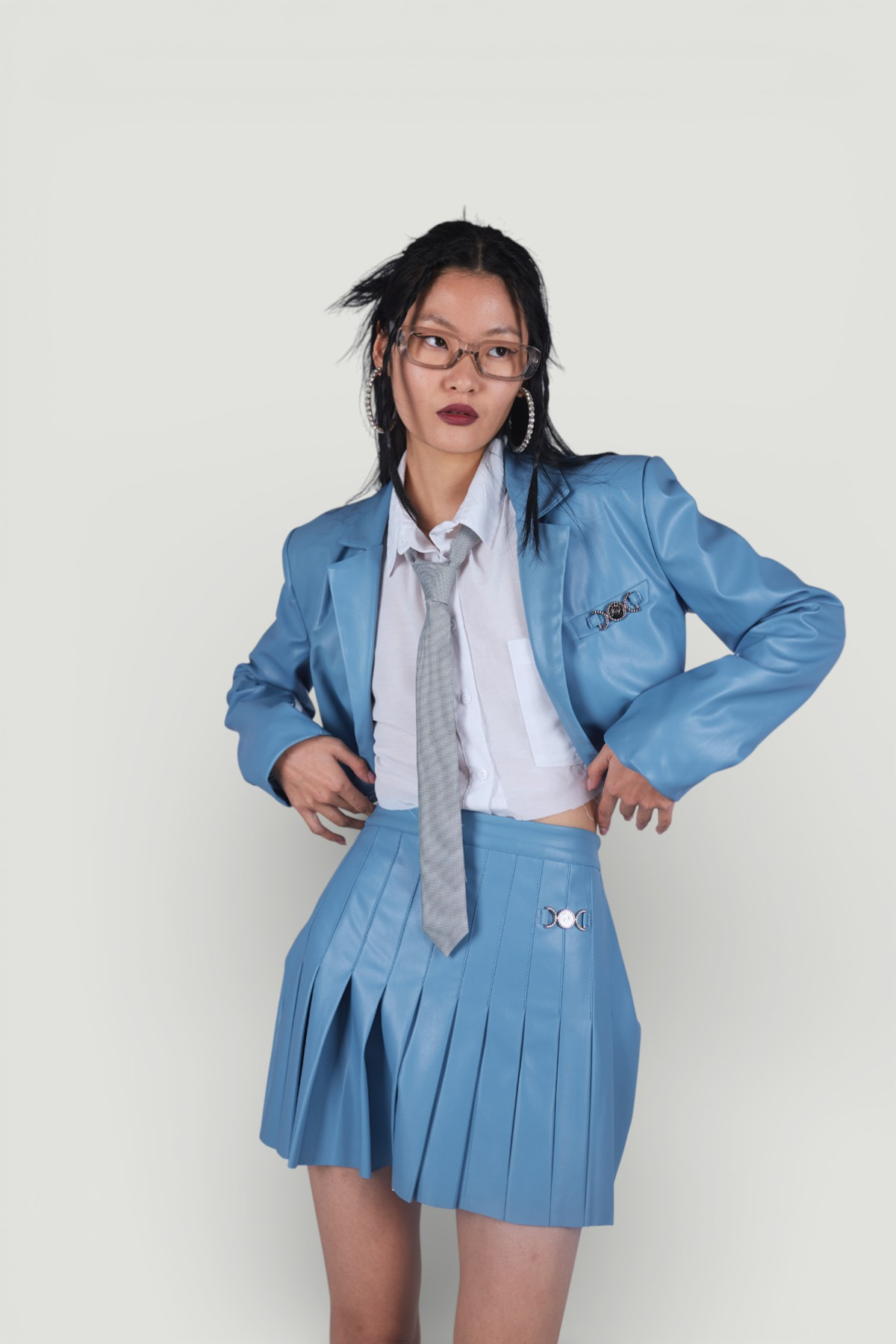 Crop Model Astarlı College Ceket Mavi