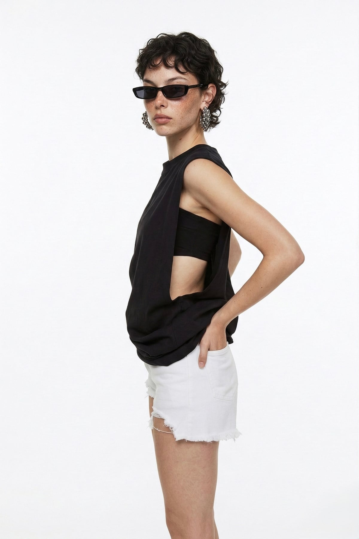 Pamuklu Unisex Kol Altı Açık Oversize Army Tshirt Siyah