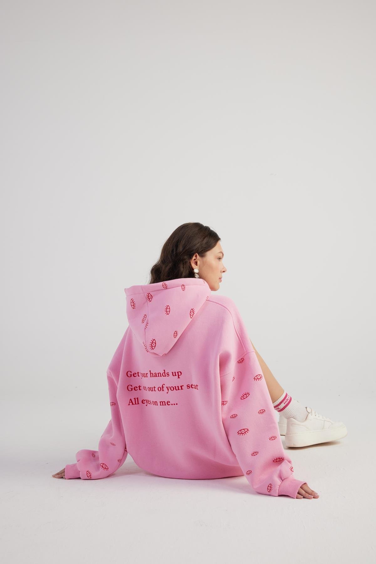 Oversize Kapüşonlu Unisex Eye Sweat Pembe